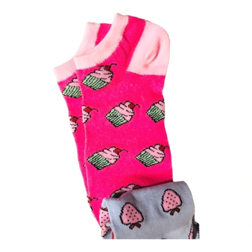 4pairs pink strawberry cupcake strawberries low cut socks new FREE‎